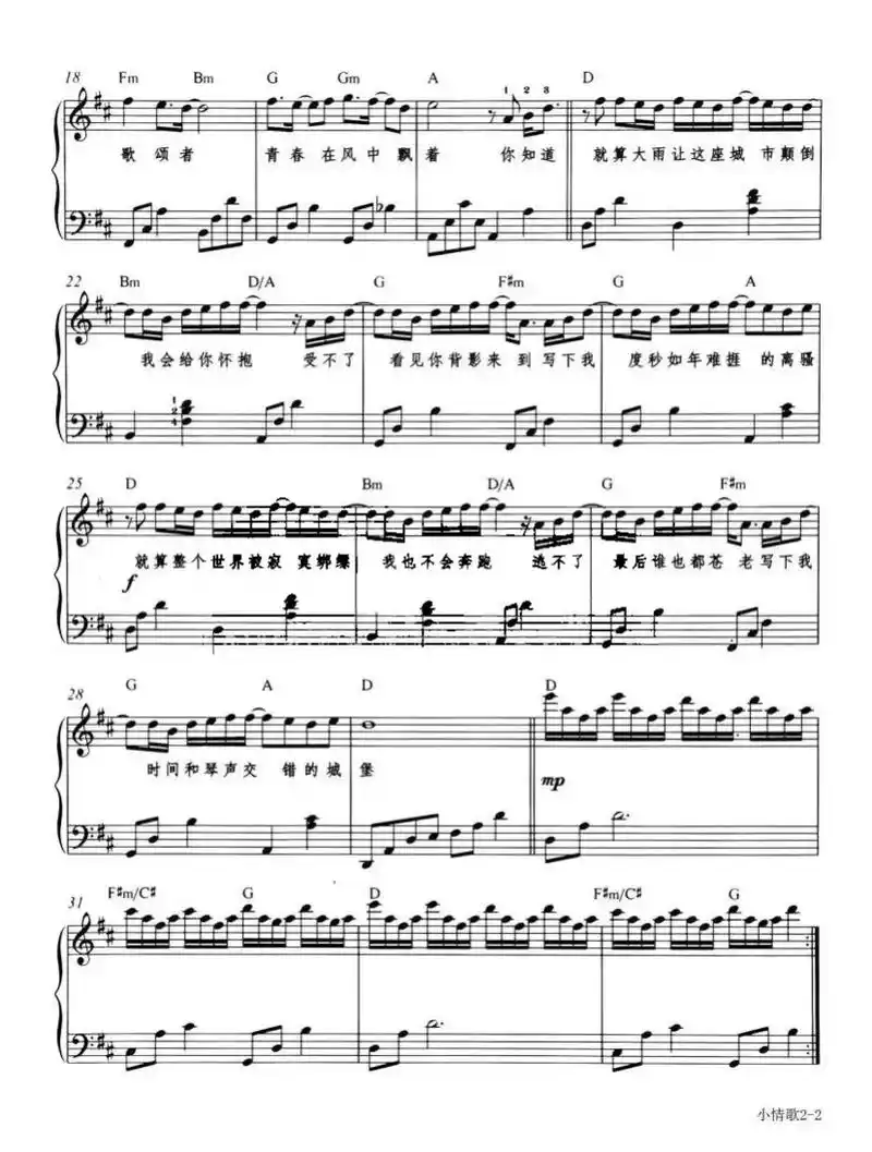 小情歌 苏打绿 钢琴谱