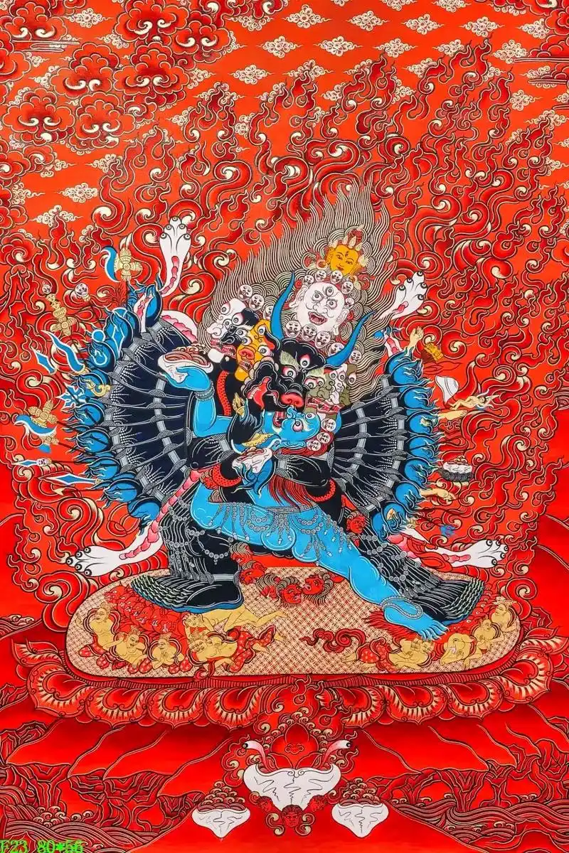 热贡红金唐卡-【大威德金刚】 尺幅:80*56cm - 抖音