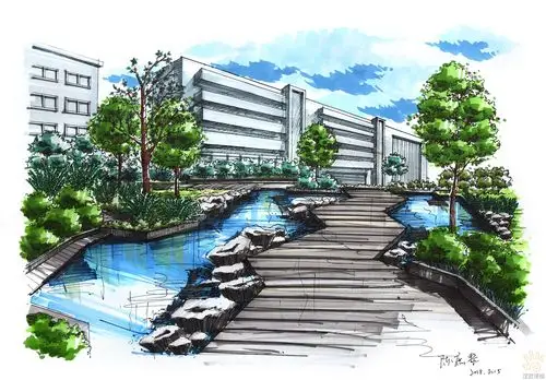 环境景观建筑手绘效果图线稿图