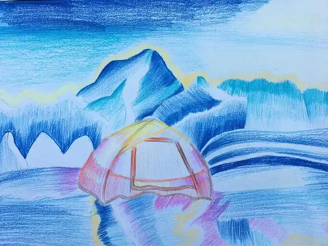 高段班-拼贴画《水晶石》彩铅风景画《雪地》