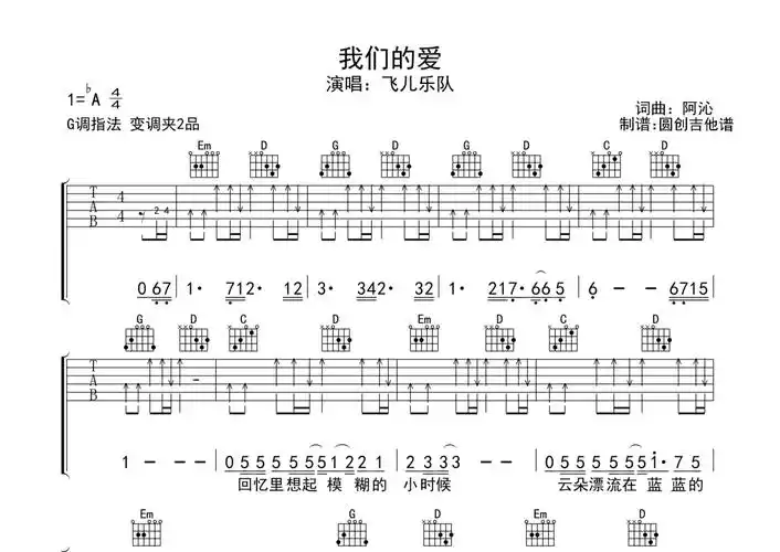 飞儿乐队我们的爱吉他谱c调吉他弹唱谱
