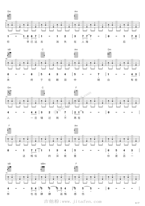 后来苏运莹版(尤克里里弹唱谱) 吉他谱