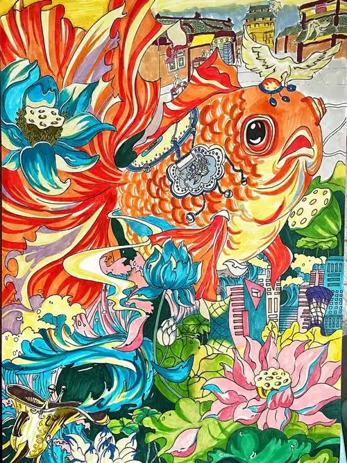 传统节日马克笔装饰画