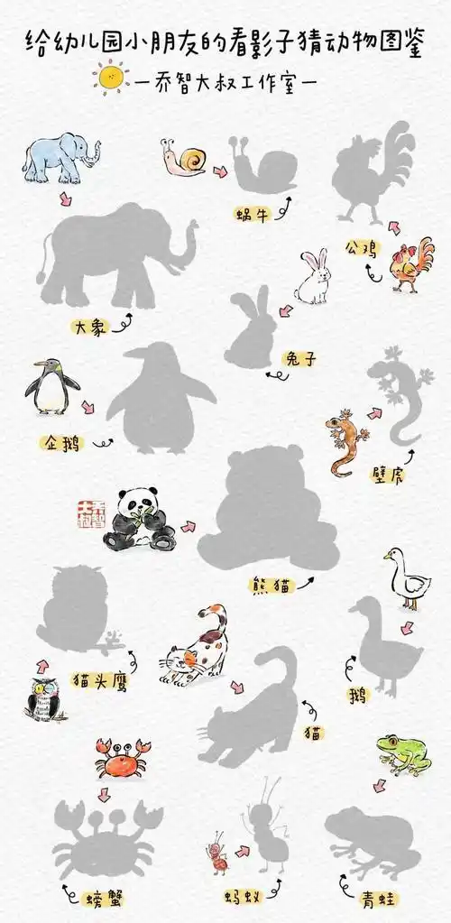 和孩子一起玩起来吧看影子猜动物图鉴给孩子们画了一份今天一起玩影子