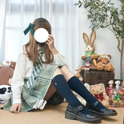 小熊刺绣小腿jk制服短袜百搭中筒筒袜纯色短袜