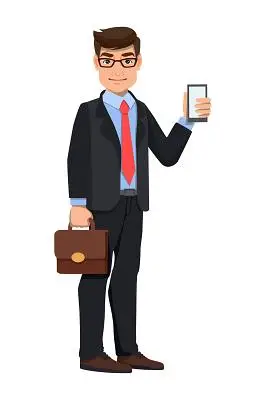 卡通拿手机公文包商务男士人物素材