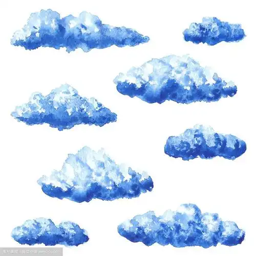 一组水彩云在白色的背景.