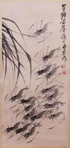 齐白石虾纸本设色立轴