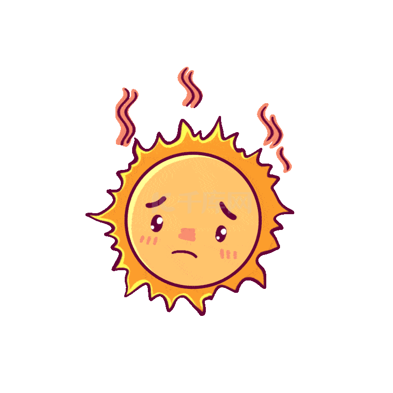 夏天太阳阳光热黄色卡通发热流汗动图gif