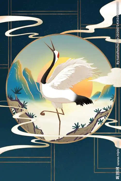 仙鹤国风古风插画卡通素材图片