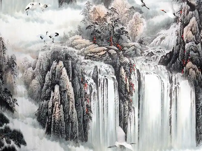 江山多娇山水画水墨画中式玄关