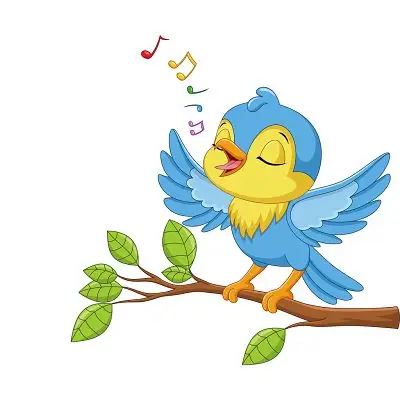 彩色简约卡通手绘树枝飞鸟小鸟唱歌矢量元素png素材