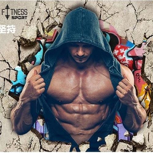 少年儿童跆拳道壁布拳击武术馆搏击沙袋壁画健身房肌肉男背景墙布