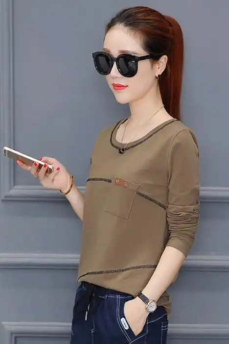 时尚大码女装秋装新款秋衣宽松女士长袖t恤女打底衫百搭休闲上衣