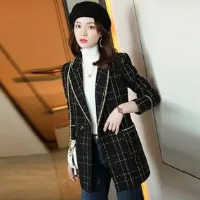 小香风西装外套女秋冬新款气质名媛范高级感中长款格子西服女上衣