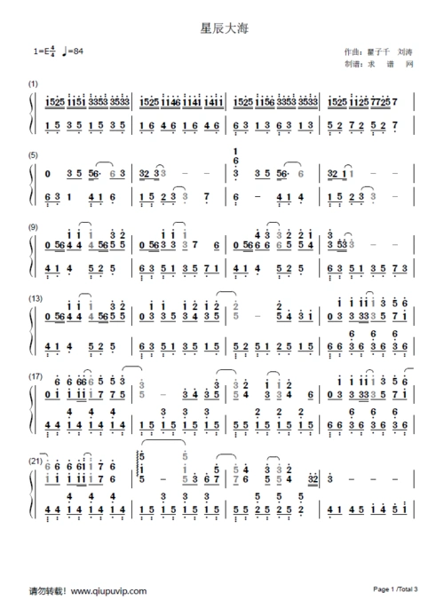 并提供《星辰大海》钢琴曲在线试听,《星辰大海》钢琴谱(双手简谱)