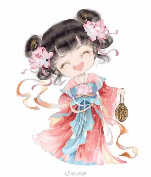 袅娜少女羞,岁月无忧愁.古风人物插画,q版#古装#小可爱系列.