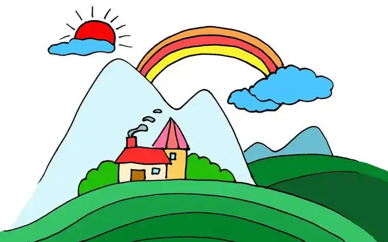 好看的风景简笔画彩色春天山水 简笔画图片大全-蒲城教育文学网