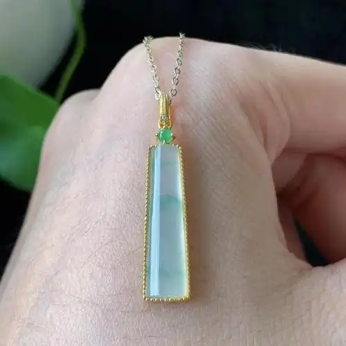 冰种飘花无事牌,18k金钻镶嵌,水润冰透,尺寸: 23-6.