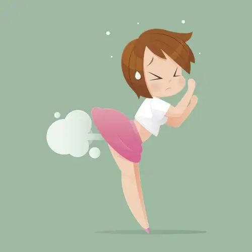 女人用空气球放屁从他的底部矢量,与保健和医学概念.素材图片