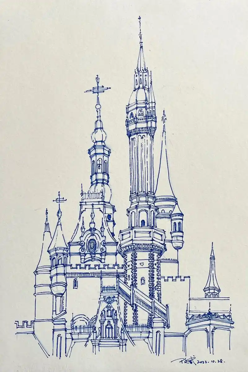 油画棒 #手绘 #城堡 - 抖音