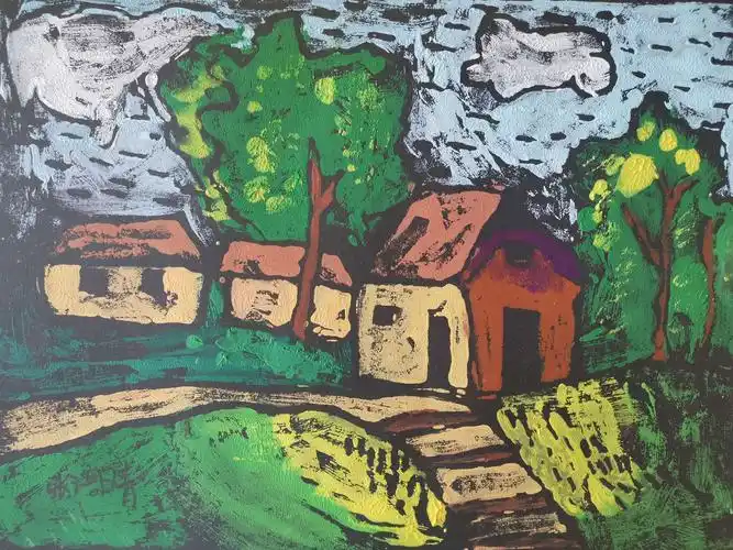 名仕色彩班10轮作品《粉印版画风景》