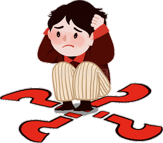 迷路男孩不知所措扶头皱眉思考卡通动图gif