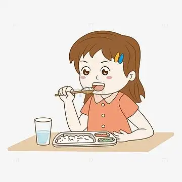卡通吃饭的小女孩手绘图