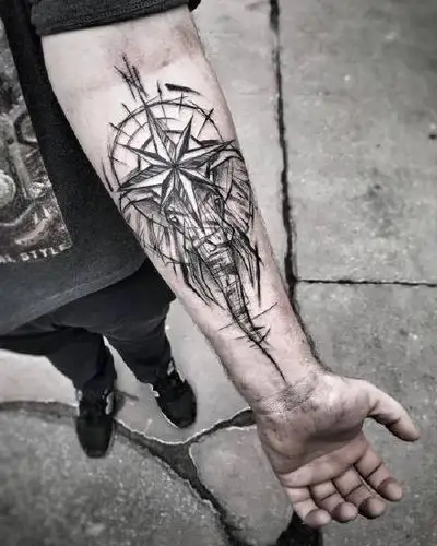 男生小臂上帅气点线纹身图案39