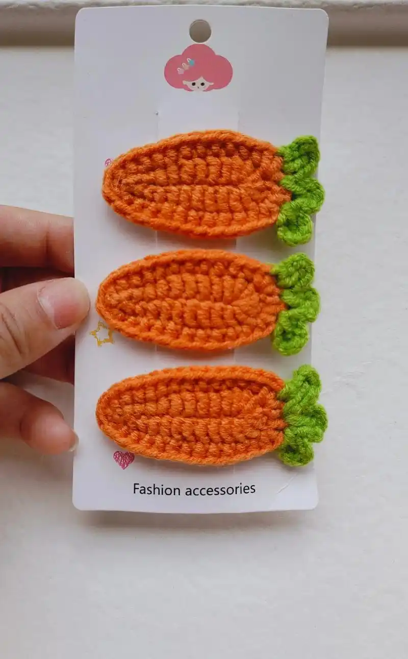 纯手工发夹diy #头饰发饰 #钩针编织教程 可爱的胡萝卜 - 抖音