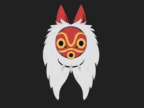 20张黑白彩色幽灵公主面具纹身手稿图片"