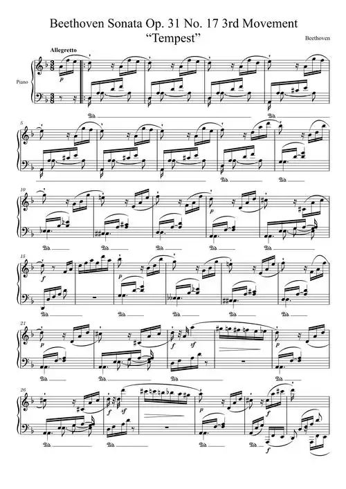 贝多芬贝多芬暴风雨奏鸣曲钢琴谱
