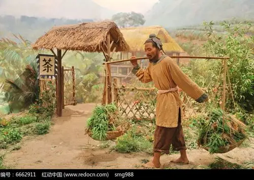 古代挑秧苗的农夫蜡像