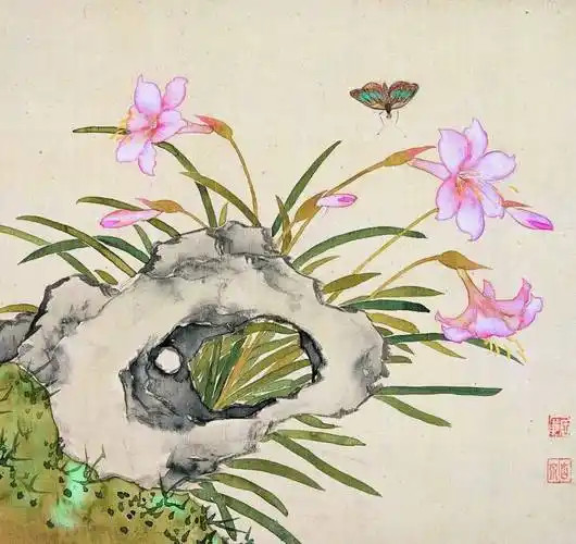 欣赏 | 岭南名家二居的工笔花草奇石36图,精妙绝伦!