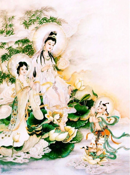 在观音菩萨身边,有一对童男童女,男的叫善财,女的叫龙女.