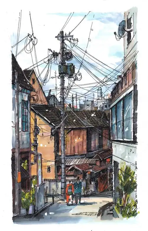 马克笔风景手绘---日本街景