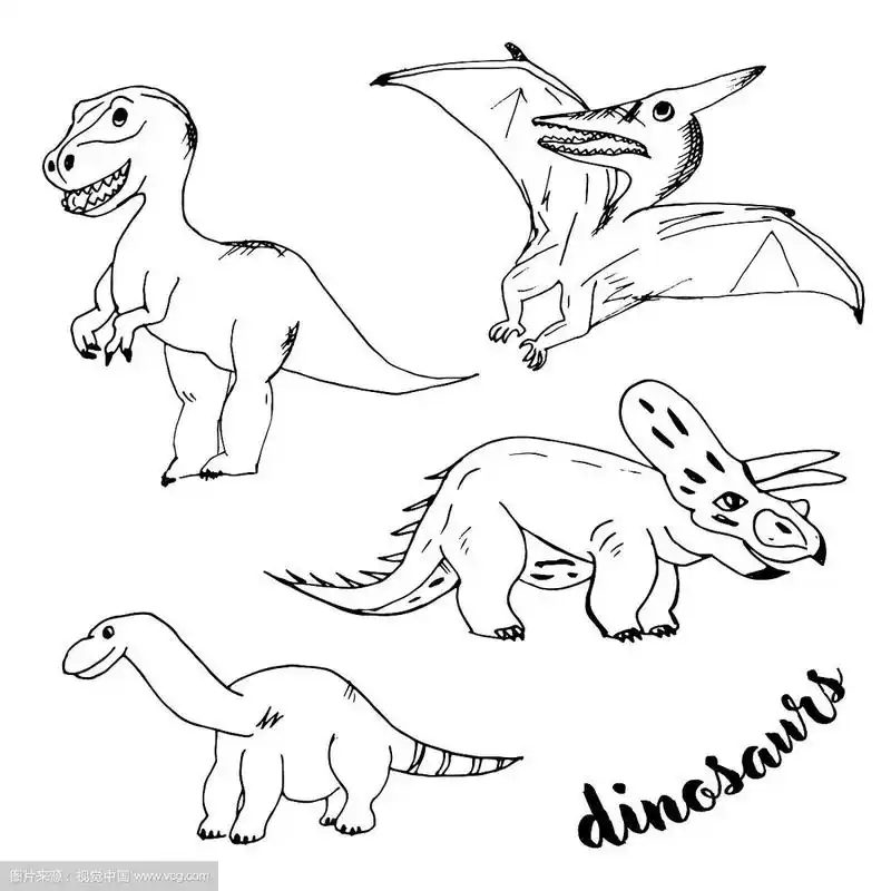 画着黑色轮廓的恐龙