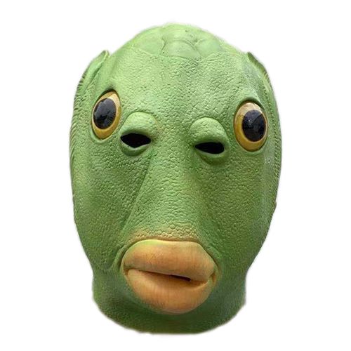 抖音同款绿鱼头乳胶面具万圣节酒吧cosplay整蛊道具