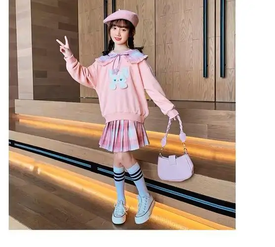 儿童jk制服套装春秋季卫衣裙子两件套女大童洋气女宝卡通可爱衣服