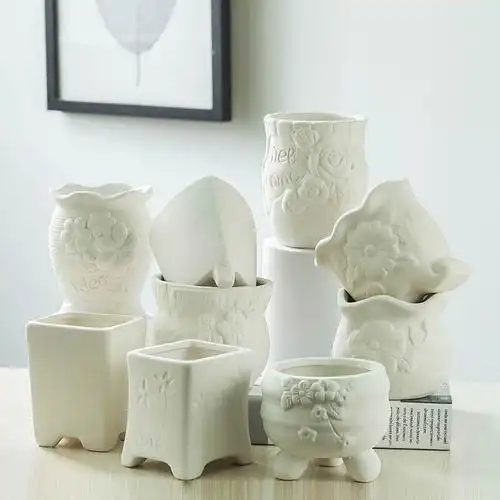 儿童陶艺涂鸦画陶瓷彩绘素坯白色花盆手工制作材料diy上色非石膏