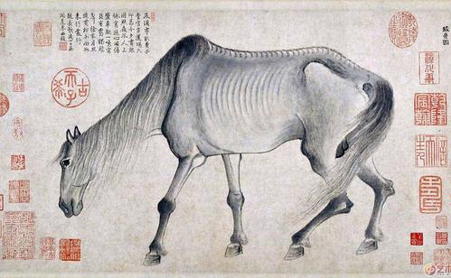 工笔画底稿工笔马南宋龚开骏骨图白描 94# 打印稿宣纸稿本店拷贝