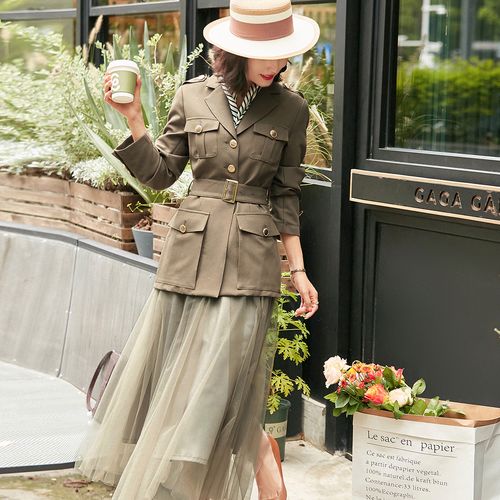 春季小香风复古古风猎装棕色西装韩剧套装2658西装