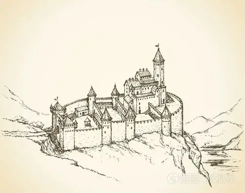 城堡罗马式风格.矢量绘图