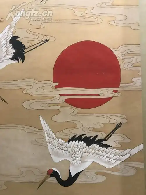 俞致贞 红日仙鹤 立轴 大尺幅 北京工笔重彩画会副简笔画 手绘 线稿