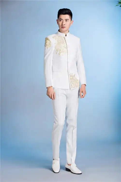 男士演出服舞台装大合唱表演服装黑白色歌手主持人礼服 红色 【套装】