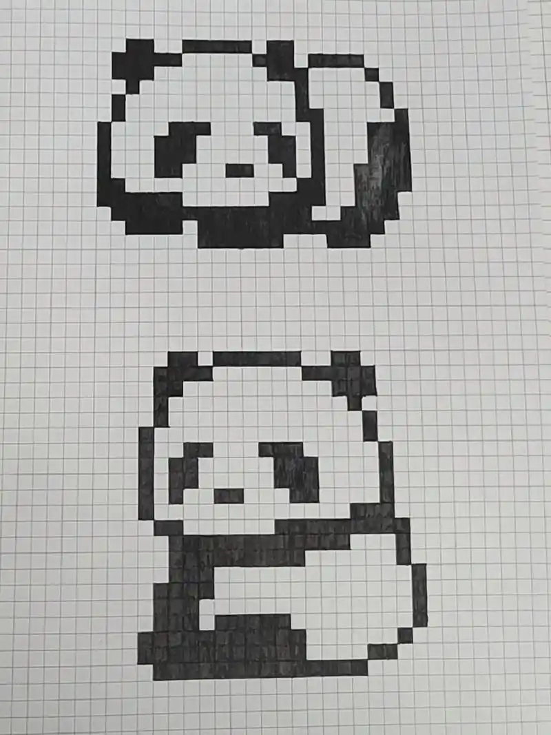 像素画临摹-黑白熊猫 因为不会画线就直接涂了.