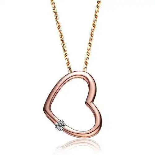 zocai 佐卡伊 时尚简约玫瑰金心形钻石吊坠 d00505