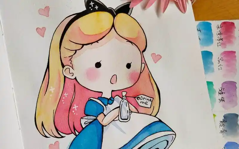 啦~【q版】水彩手绘动漫人物插画头像绘画素材,卡通动漫,女生,可爱