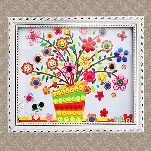 创意纽扣画diy材料包扣子画幼儿园儿童手工制作粘贴画相框画包邮_7折
