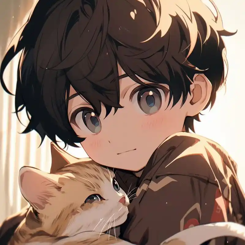 抱着猫咪的男生头像 | 可爱头像